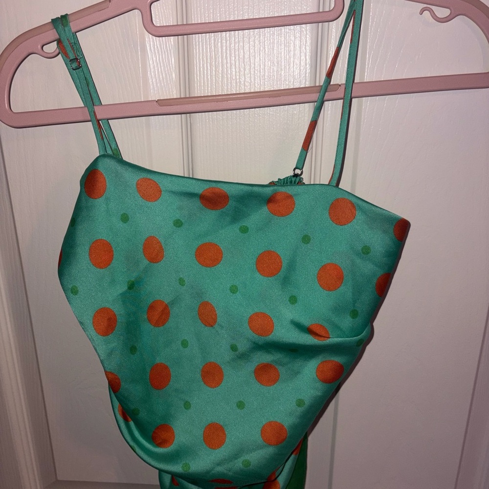 Zara Teal Camisole with Orange and Green Polka Dots